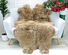 BEIGE BROWN QUAD SHEEPSKIN RUG BRITISH HERDWICK LAMBSKIN SOFA THROW SHAGGY Q81