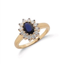 9ct Yellow Gold Diamond And Sapphire Cluster Ring