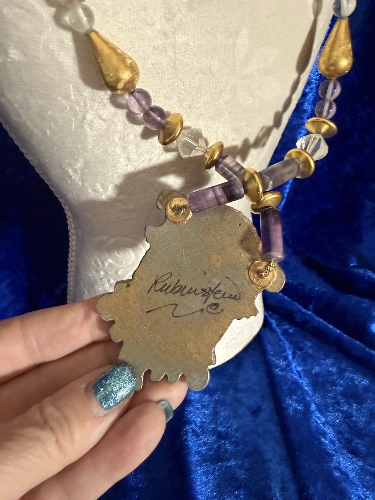 Rubinstein Handcrafted Signed Amethyst Pendant Be… - image 4