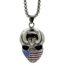 Seven Seas Pirates American Flag Skull Polished Stainless Steel Necklace Pendant