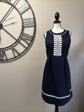 Eliza J Shift Dress Navy Blue White Embroidered Sleeveless Lined Size 14 NWOT