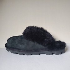 UGG Coquette Slippers Size 8 Black Suede Sheepskin Slip On Shoes S/N 5125 Wear