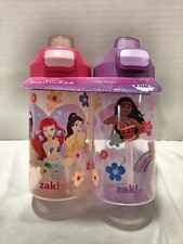 Zak Designs 16oz Disney Princess Straw Water Bottle Flip Top Set Brand New