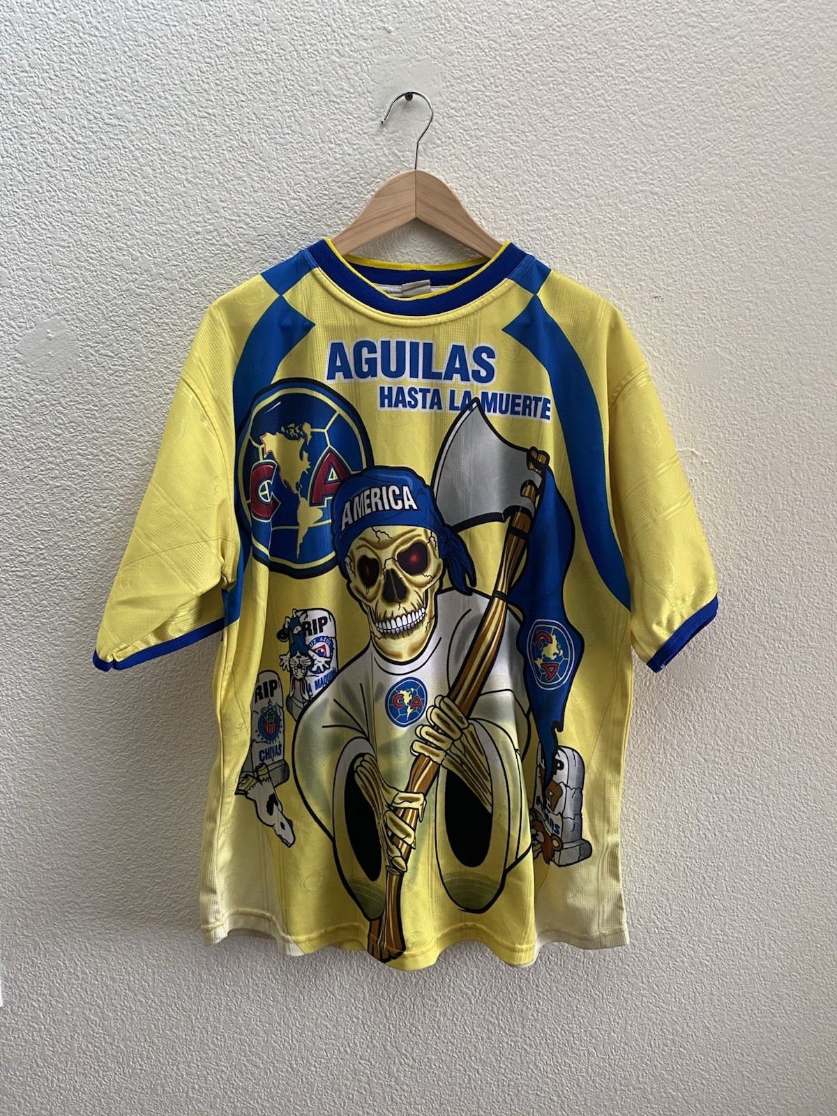 Vintage Club America Aguilas Hasta La Muerte Soccer Jersey Shirt Large XL AOP