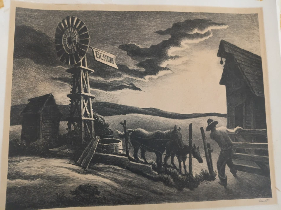 Rare lithographie américaine signée Thomas Hart BENTON (0,42 X 0,21 m) 1941 - Photo 1/1