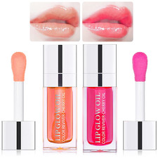 2 Set Lip Oil Hydrating Tinted Lip Balm, Plump Lip Gloss Lip Care Transparent To
