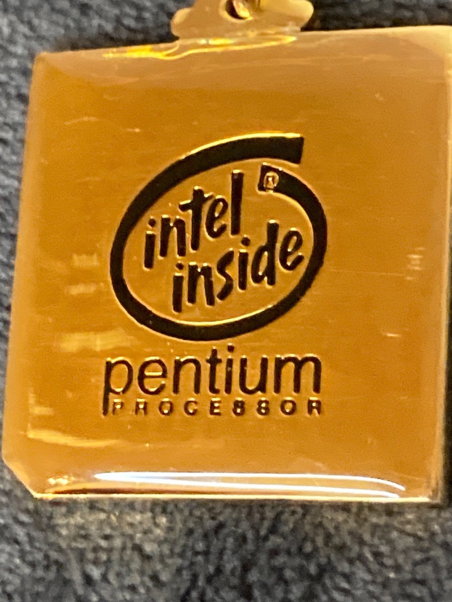 Vintage 90's Intel Inside Pentium Processor Gold Keychain - CPU