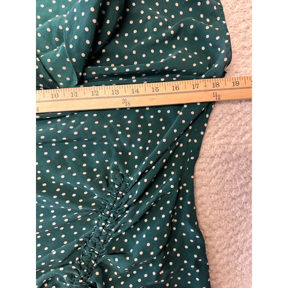 Anthropologie Maeve Green Polka Dot Draped Cowl Neck Cap Sleeve Blouse Size 6 - Image 4 of 4
