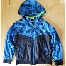 Youth Boys Russell Blue Windbreaker Jacket M 8 Hooded Zip Pockets Lightweight