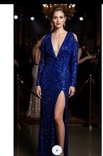 Fashion Nova Royal Blue Sequined High Split Gown