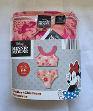 Disney Minnie Mouse Girls 2pc Pink Floral Ruffle Bikini Swim Set 5-6 Years