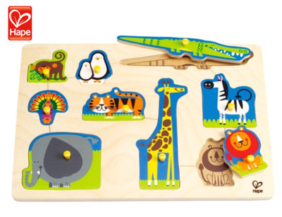 Hape Wild Animals Peg Puzzle Wooden Educational Toy for Toddlers Kids