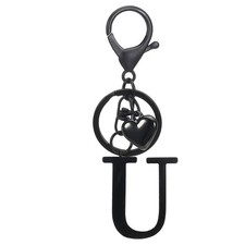 Heart Initial Letter Keychain, Stainless Steel Keyring Backpack Charm, Black U