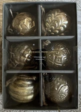 Pottery Barn Embossed Mercury Ornament Set Of 6 Christmas New In Box NIB
