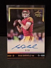 2018 Sam Darnold Rookie Auto On Card RC 3/10 Leaf Ultimate Draft GLR-SD1 Gold. rookie card picture