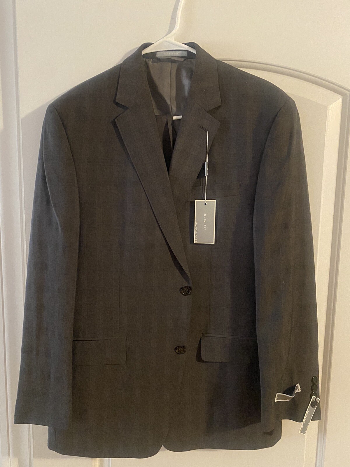 Michael Kors Mens 2-piece Slim Fit Suit Dark Taupe Windowpane 38 