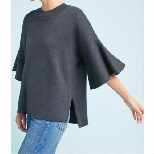 Sunday in Brooklyn Anthropologie Lorena Gray Flutter Bell Sleeve Knit Top Small - Picture 2 of 5
