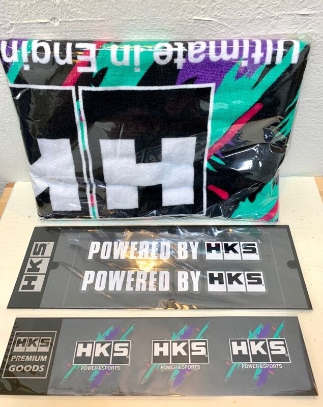 HKS sports towel & sticker made in Japan using shirring fabric