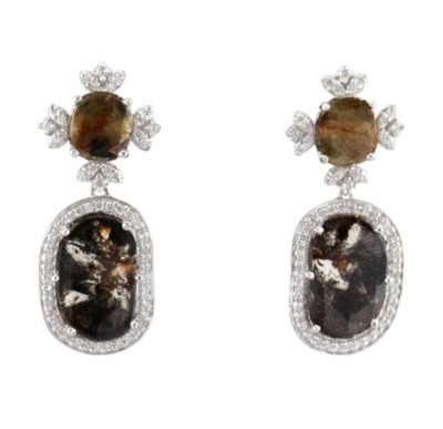 14K Weißgold 6,02 Karat facettierte ausgefallene Scheibe braune Diamant Ohrhänger