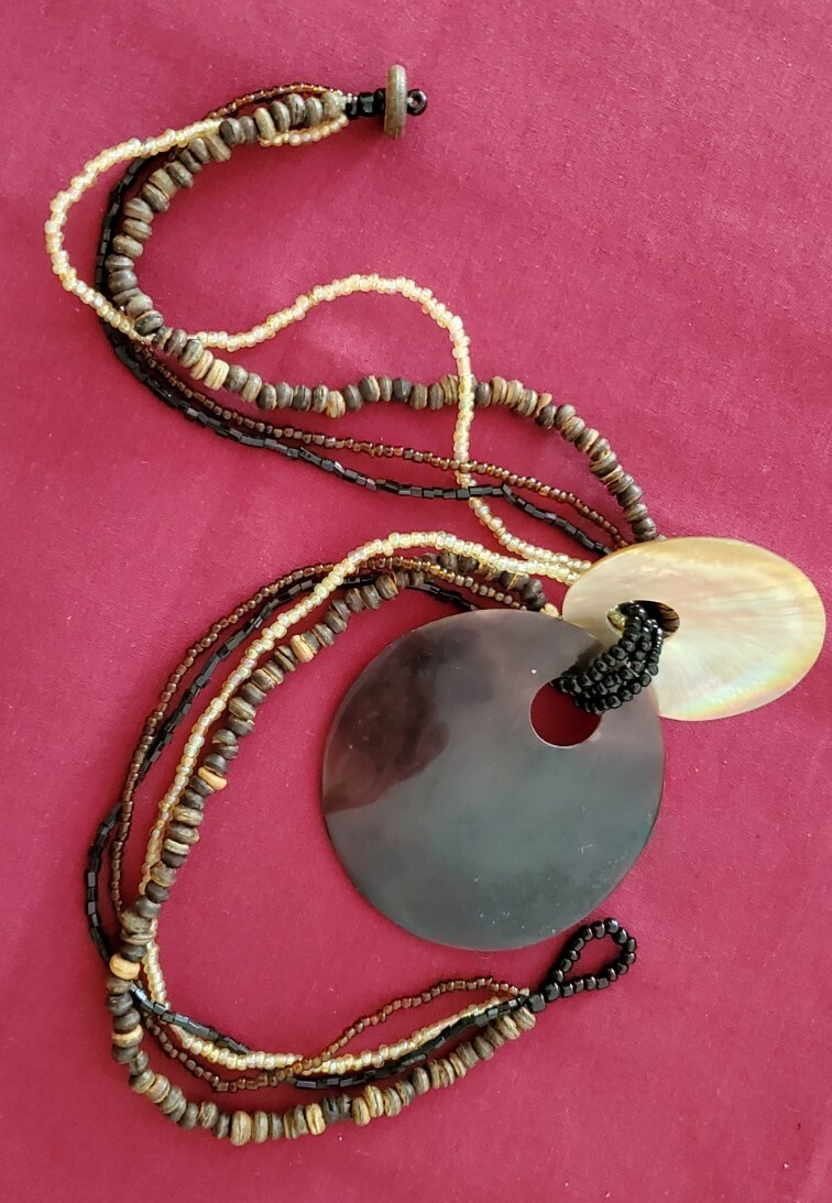 Abalone Shell Pendant Multistrand brown Beaded Ne… - image 4