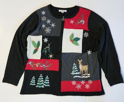 Breckenridge Christmas Holiday Cardigan Sweater Zip Deer Trees Snow Womens Sz 1X
