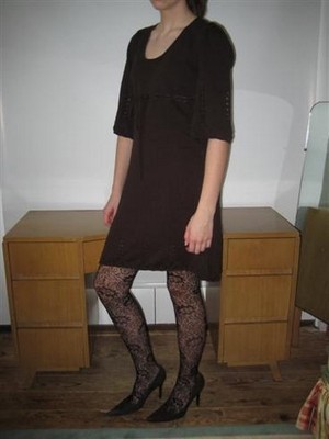 brown sweater dress with tights Brown Roll Neck Mini Knit Dress main image 1