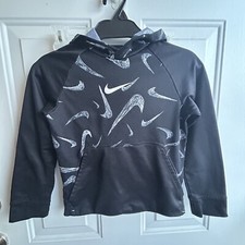 Boys Nike Swoosh Dri-Fit Hoodie Size Small Black Pullover Sweatshirt Basketball