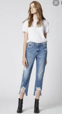 Blank NYC Jeans 24 The Madison Crop High Rise Heavy Distressed Raw Hem
