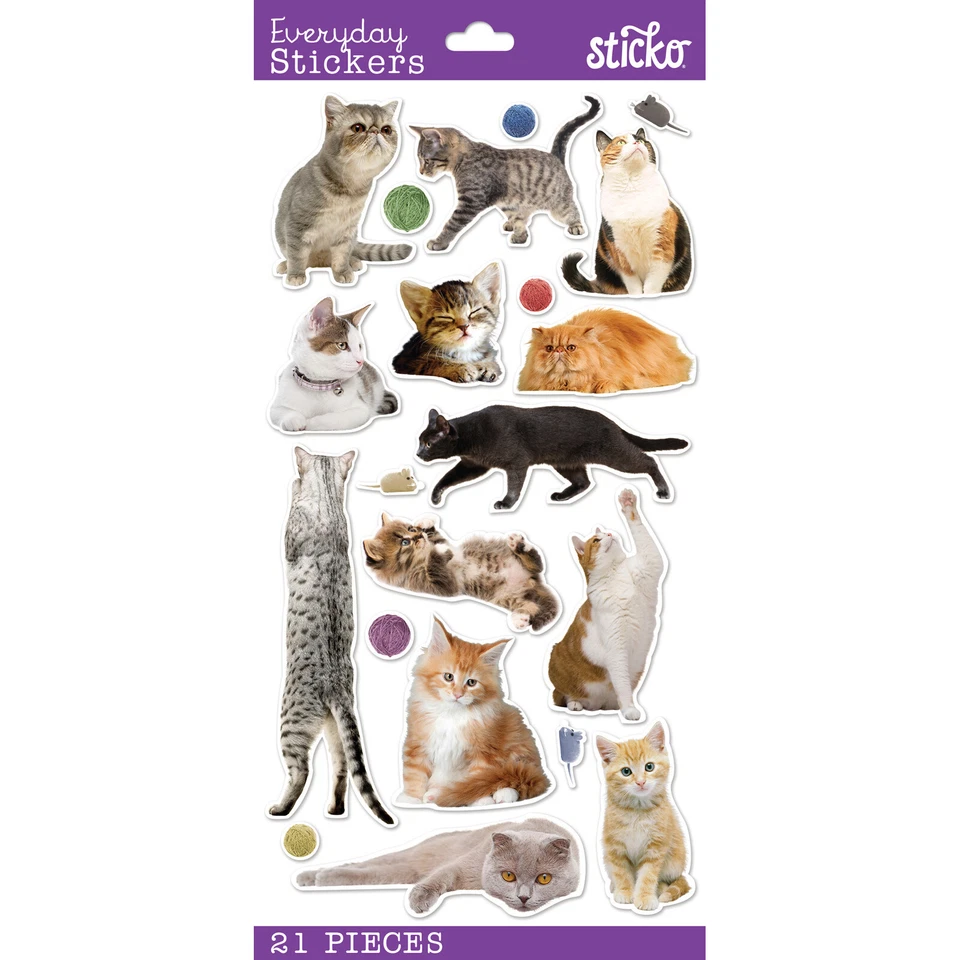 Crafts Sticko Stickers Classic Cats Real Photo Different Breeds Yarn Playful