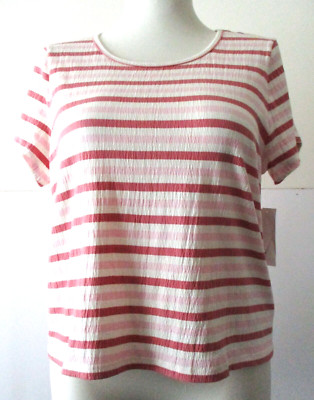 True Craft Plus Size 2X pink casual striped short sleeve knit top.