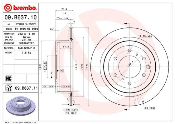 2X Brembo 09.B637.11 Bremsscheibe FüR Mitsubishi-image