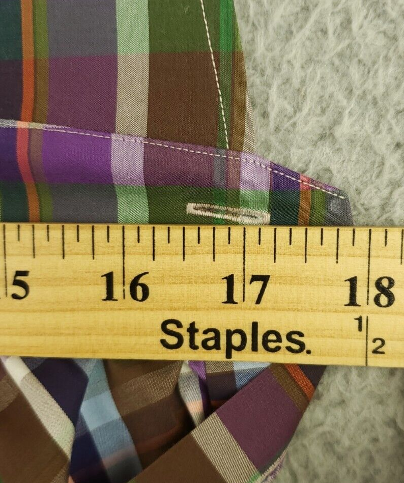 Eton Contemporary Fit Spread Collar Plaid Dress Shirt 17.5/44 (Measures