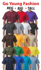 NEW Men's Heavy Cotton Plain Crew Neck Short Sleeves T-Shirt Small To 3XL-Tall
