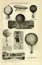 Luftschiffahrt Fesselballon Montgolfiere Giffard Lilienthal  Holzstich ca. 1892