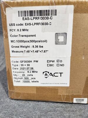 New ACT Clear EAS Tags LPRF 30x30 10,000 pcs (Transparent) 8.2MHz