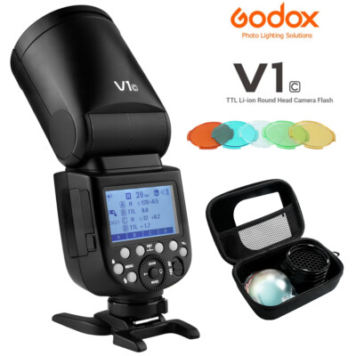 Godox V1C 2.4GTTL HSS Blitz mit Akku für Canon+Magnetischer Rundkopf Zubehörsatz