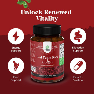 Red Yeast Rice 1200mg + CoQ10 100mg - Heart Health Supplement, Vegan, Non-GMO