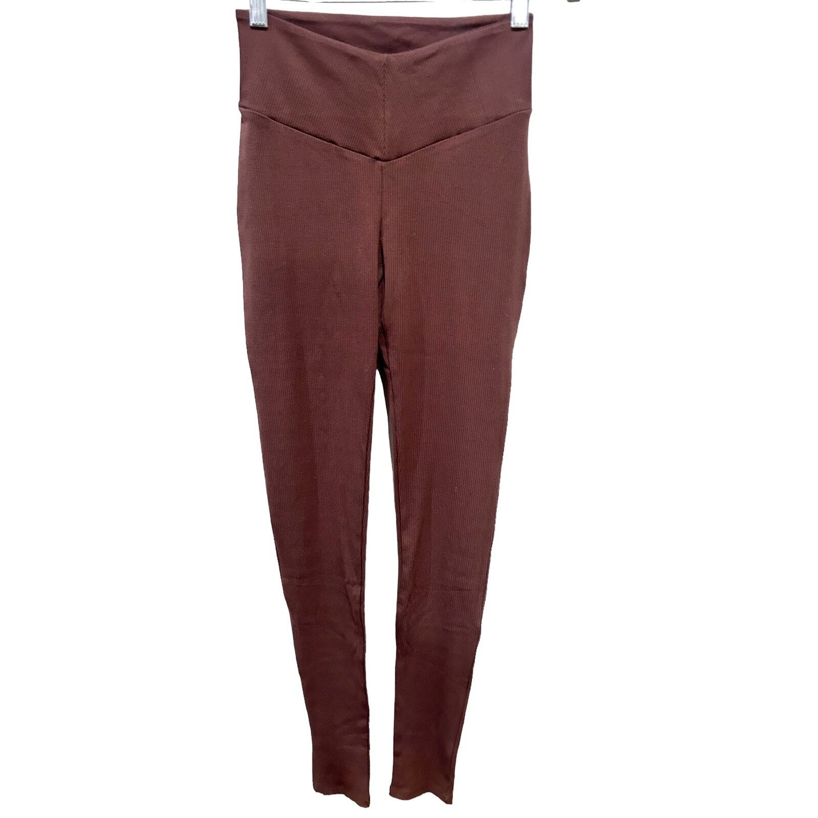 Naked Wardrobe Medium Brown High Waist Ribbed V-Cut Leggings NWT-image