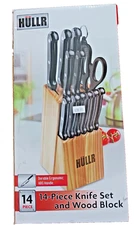 HULLR 14 Piece Kitchen Knife Set with Wooden Block, Stainless Steel Chef Knife