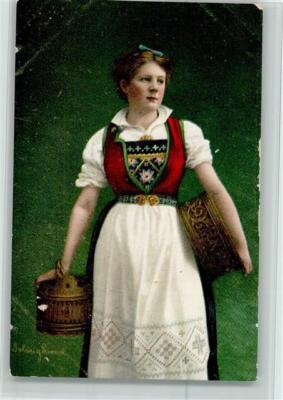 10514748-Mittet No. 19-Woman with Butter Keg approx. 1913 Postcard Costume Sweden