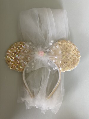 Disney Parks Bridal Minnie Mouse Ears Veil Bride Sequin Headband Bridal Headdress, Minnie Headpiece, Disney Headdress, Minnie  main image 4