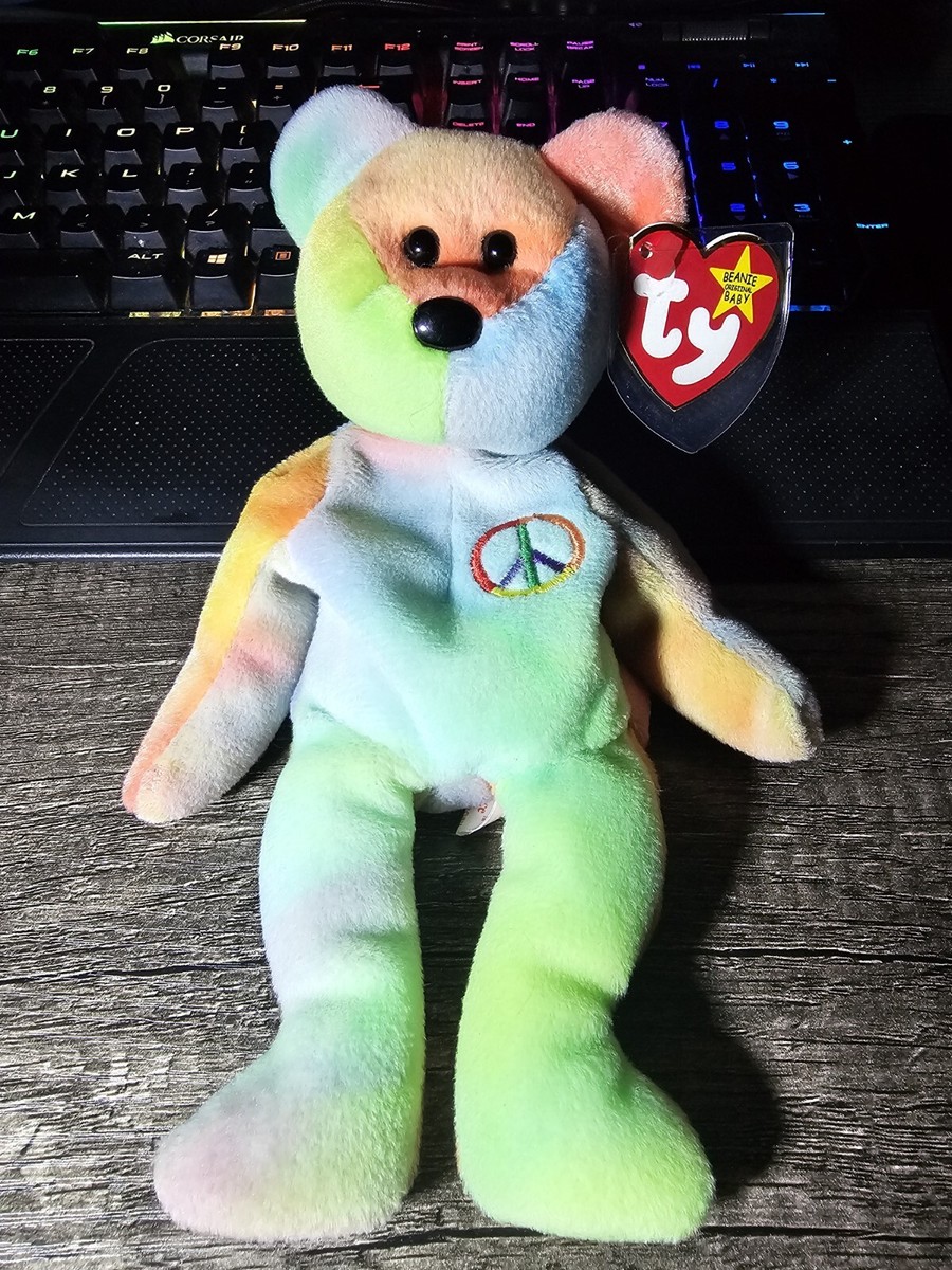 Ty Beanie Baby Peace Bear Rare Tricolor Face And Multiple Tag