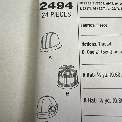 Simplicity Pattern 2494 Fleece Hats S M L Roaring 20’s Turban Fleece Hats Uncut - Picture 11 of 12