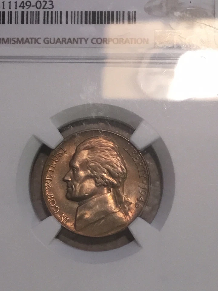 😳 1946 D Jefferson Nickel 5 Cent  TONED GOLD & RED MS 65 NGC 5c US Coin 😳 - Image 3 of 4