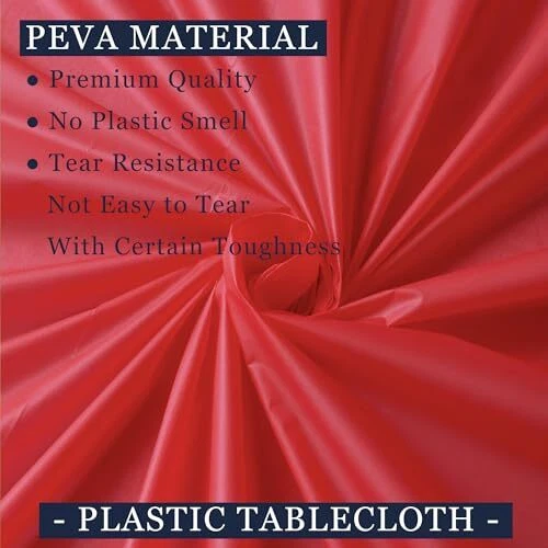 Red Tablecloths Plastic 2 Pack Disposable Table Covers 54" x 108" Ruby B3 Red - Image 2 of 4