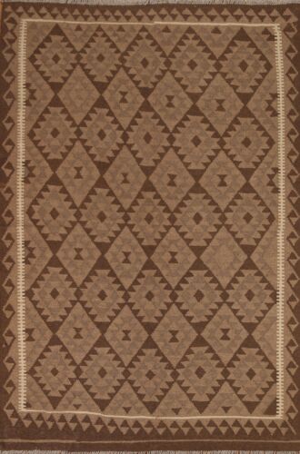 Geometric Kilim Tribal Brown Area Rug 6x8 Hand-woven Wool - Picture 1 of 11