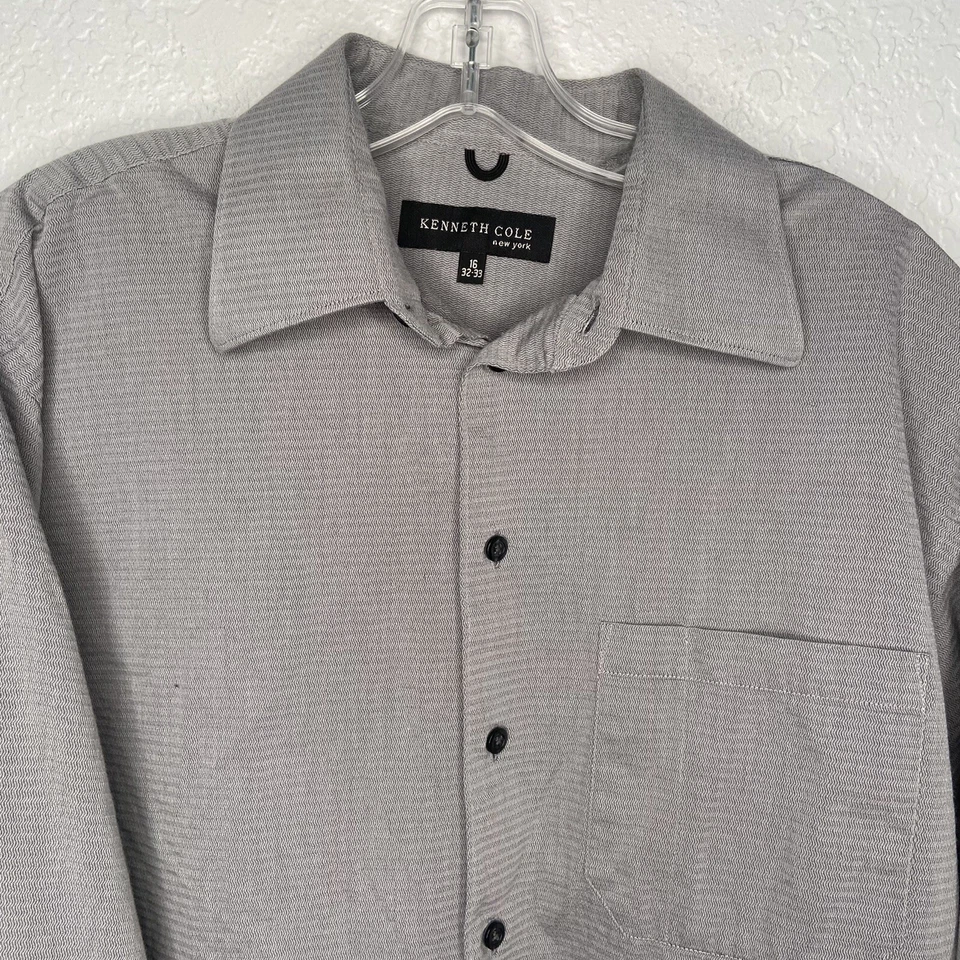 Camisa Kenneth Cole New York Hombre Gris Manga Larga Botón Delantero Talla 16 32/33. Foto 2 de 4