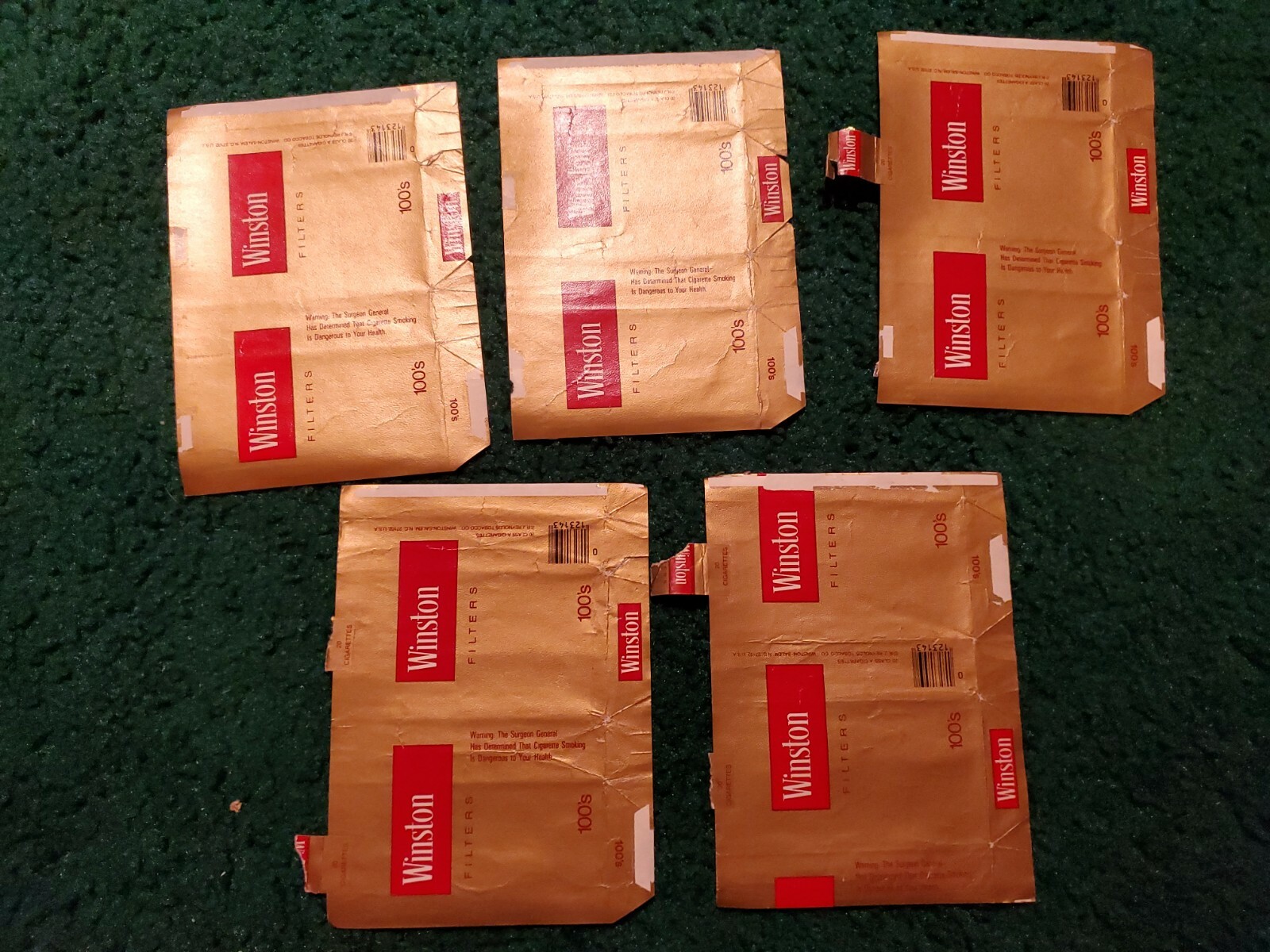 1970's Vintage Cigarette Pack Wrapper Lot 5 pc Winston 100 craft paper