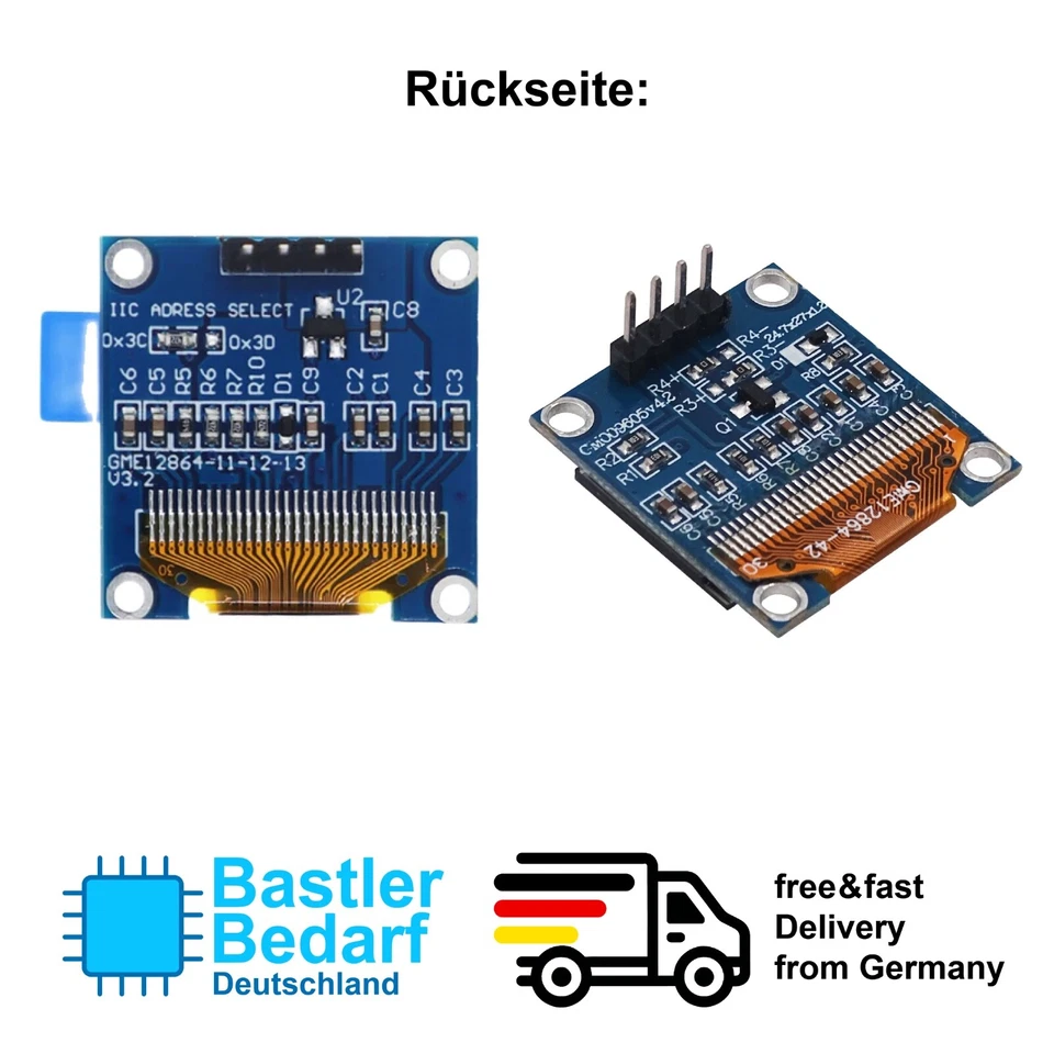 0,96” ZOLL OLED Display Arduino 128x64 SSD1306 I2C IIC blau/weiß Raspberry Pi - Bild 2 von 2
