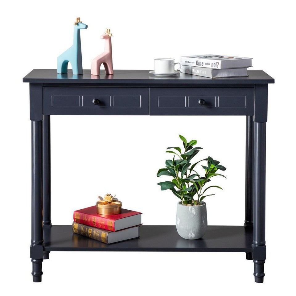 55 Inch Fluted Console Table With Storage – Modern Entryway, Sofa, Or Hallway Table In Black/Walnut